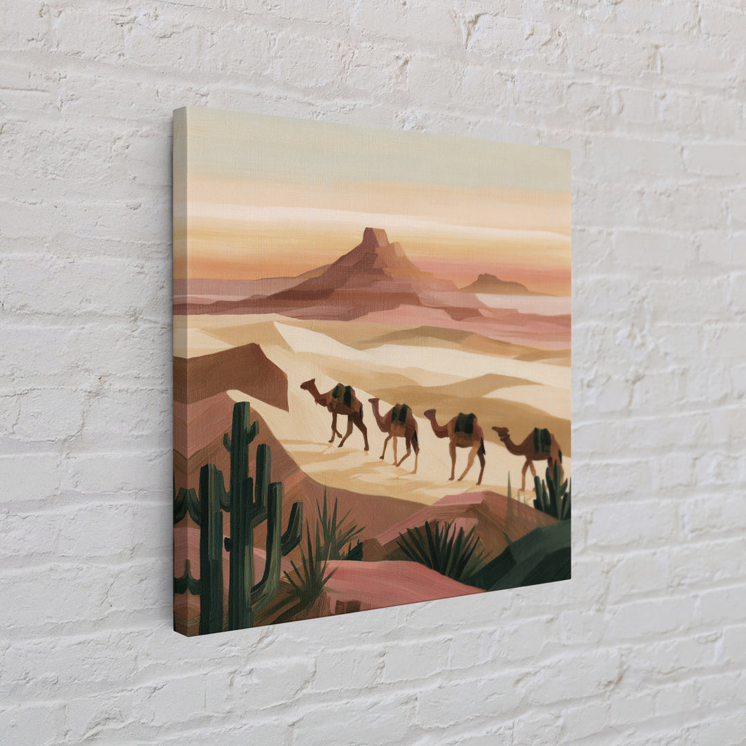 Camel Caravan Crossing Golden Dunes Framed Canvas Print, Desert Art, Art Print, Southwestern Decor, Fine Art, Desert, DES-1x1-79