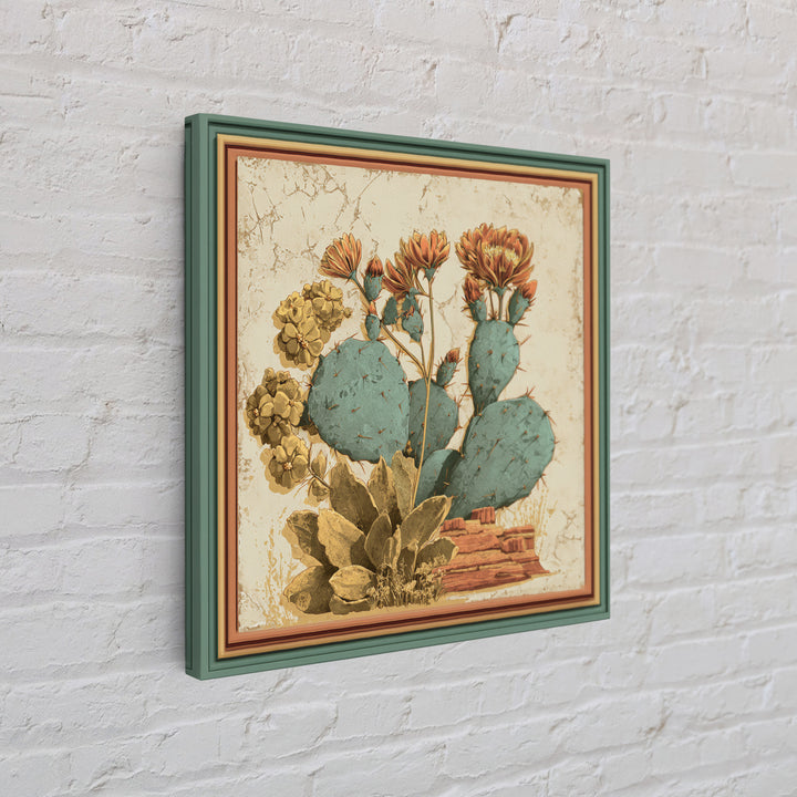 Cactus Botanical Plate Framed Canvas Print, Desert Art, Southwestern Decor, Oil Painting, Desert, Bedroom Wall Art, DES-1x1-8
