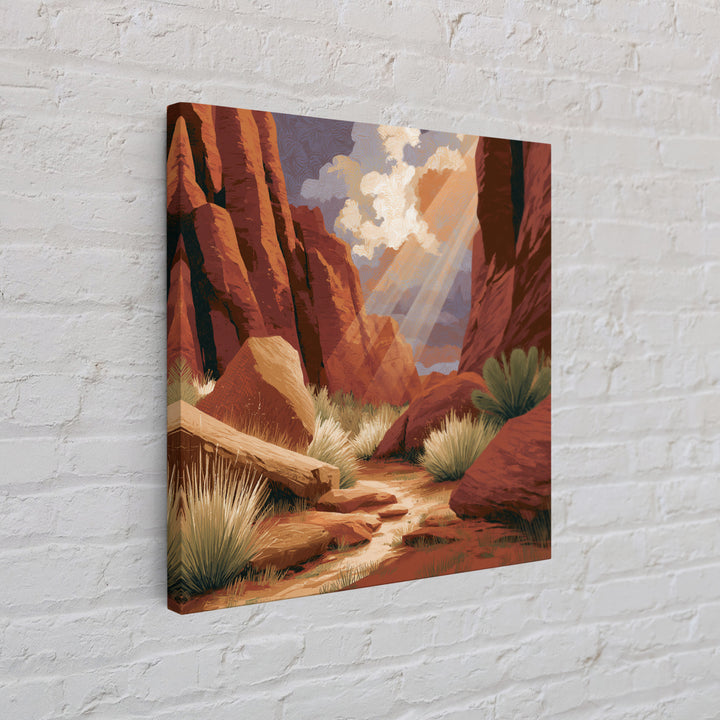 Sandstone Canyon with Dramatic Light Beam Framed Canvas Print, Desert Art, Wall Art, Southwestern Decor, Oil Painting, Desert, DES-1x1-88