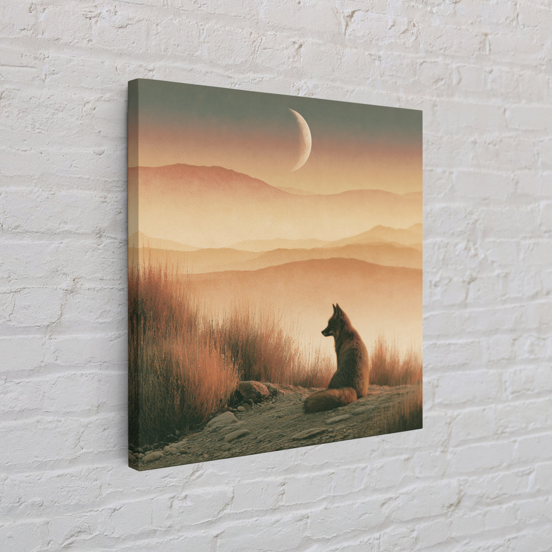 Desert Fox Beneath a Crescent Moon Canvas Print, Desert Art, Printable Wall Art, Southwestern Decor, Fine Art, Desert, DES-1x1-89