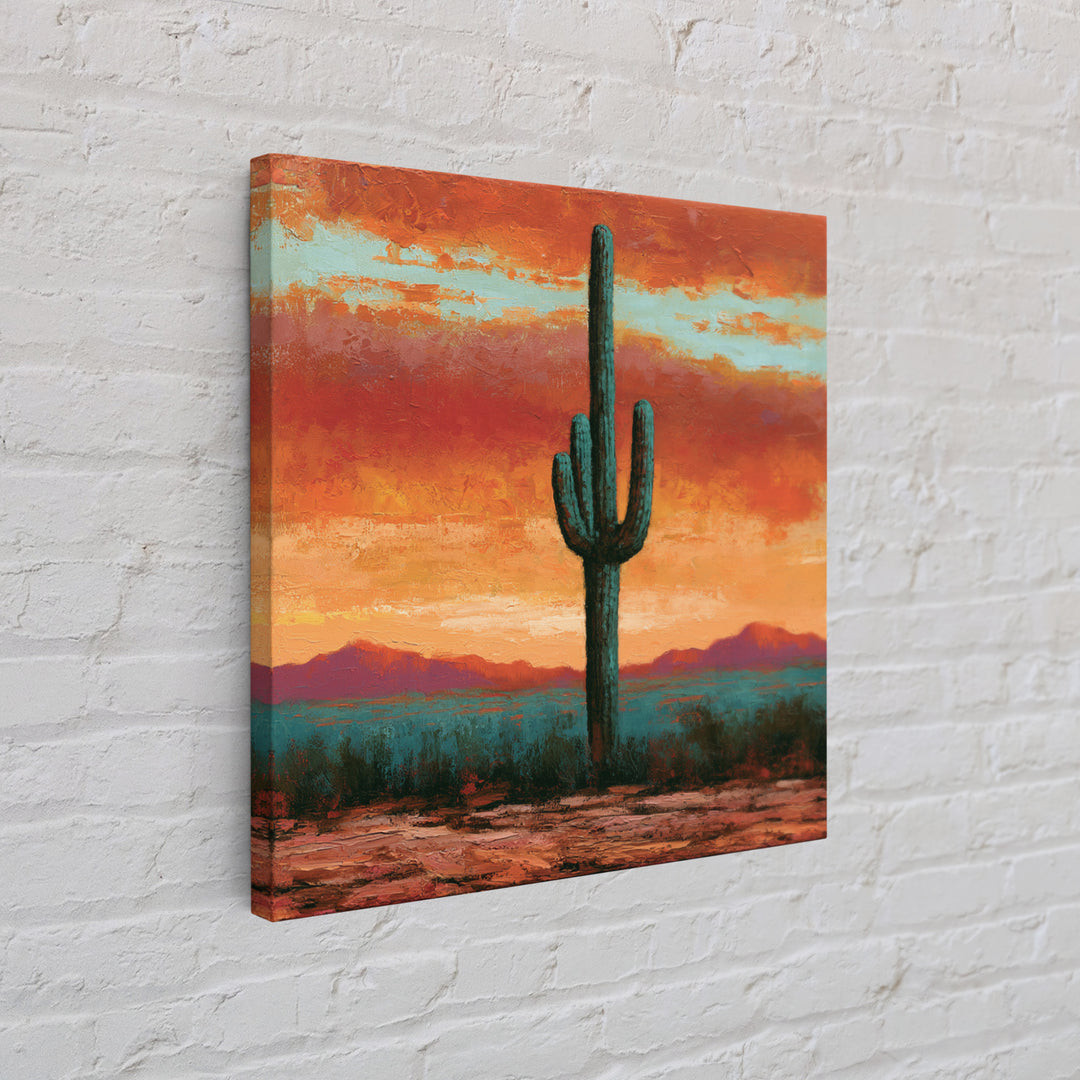 Saguaro Cactus under Orange Sunset Sky Canvas Print, Desert Art, Printable Art, Southwestern Decor, Fine Art, Desert, DES-1x1-97