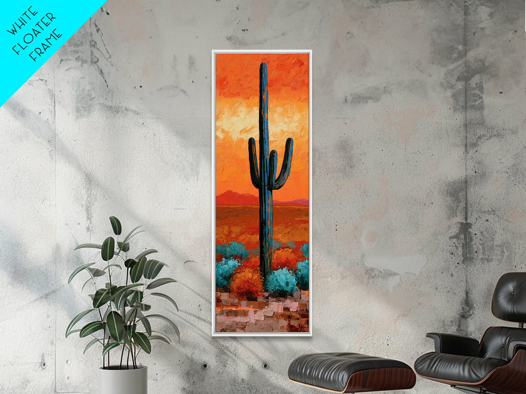 Saguaro Cactus under Orange Sunset Sky Canvas Print, Desert Art, Printable Wall Art, Southwestern Decor, Oil Painting, Desert, DES-1x3-13
