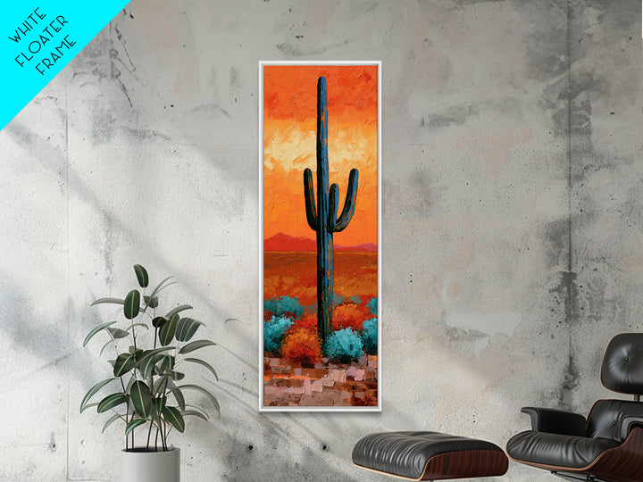 Saguaro Cactus under Orange Sunset Sky Canvas Print, Desert Art, Printable Wall Art, Southwestern Decor, Oil Painting, Desert, DES-1x3-13