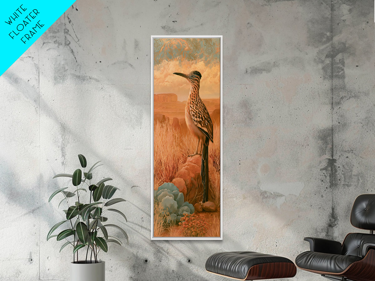 Roadrunner Bird in a Dry Wash Canvas Print, Desert Art, Modern Decor, Southwestern Decor, Fine Art, Desert, Room Decor, DES-1x3-2