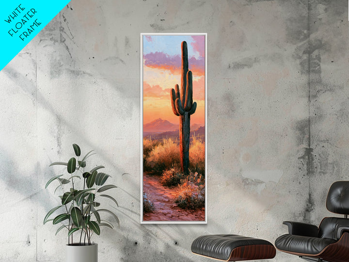 Saguaro Cactus under Orange Sunset Sky Canvas Print, Desert Art, Printable Wall Art, Southwestern Decor, Oil Painting, Desert, DES-1x3-37