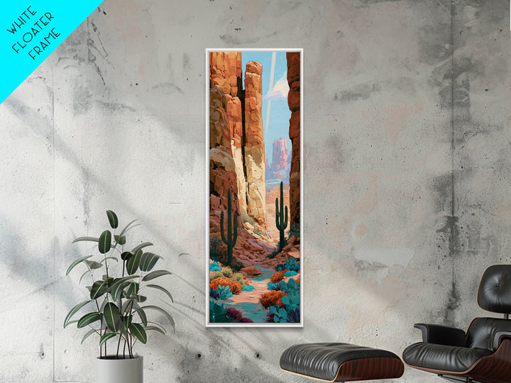 Sandstone Canyon with Dramatic Light Beam Framed Canvas Print, Desert Art, Southwestern Decor, Oil Painting, Desert, DES-1x3-4