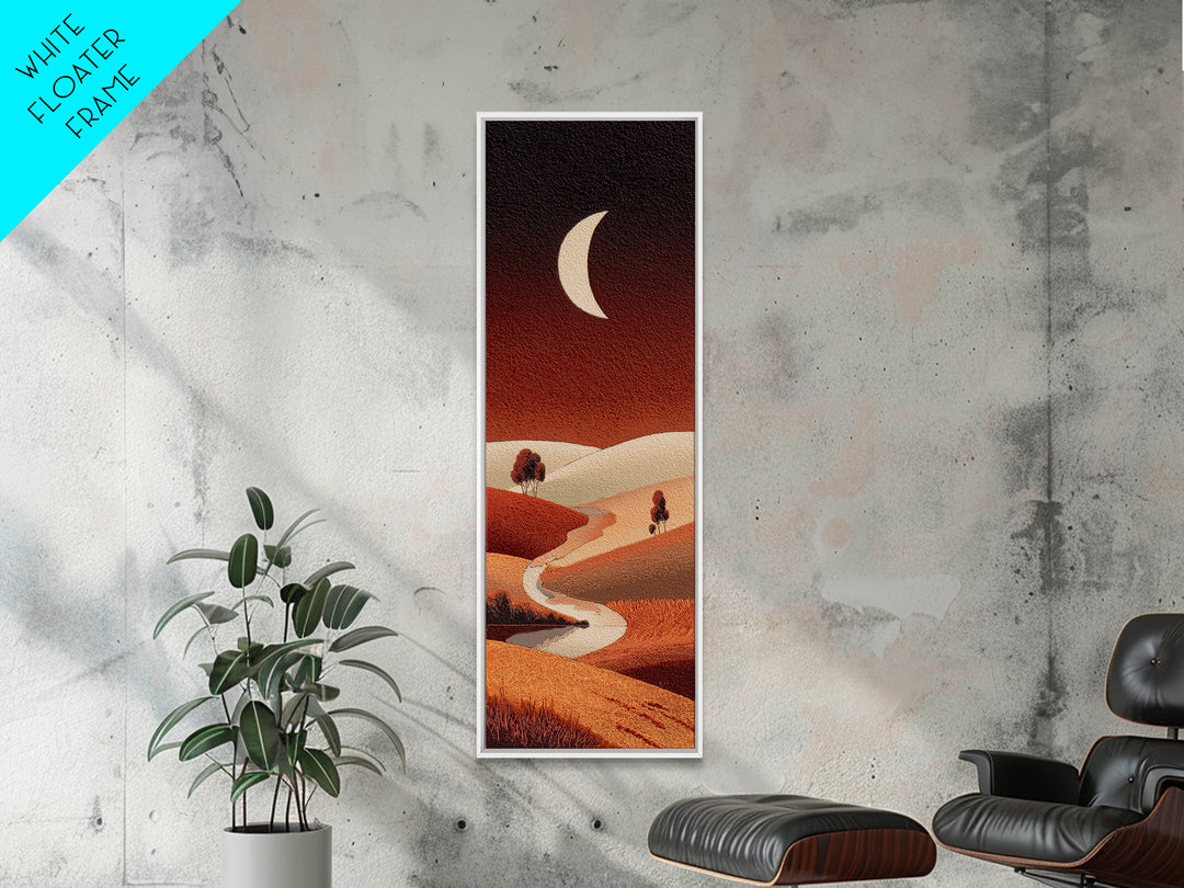 Saharan Dunes with Tiny Caravan Silhouettes Framed Canvas Print, Desert Art, Southwestern Decor, Oil Painting, Desert, DES-1x3-62