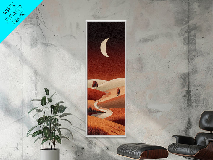 Saharan Dunes with Tiny Caravan Silhouettes Framed Canvas Print, Desert Art, Southwestern Decor, Oil Painting, Desert, DES-1x3-62