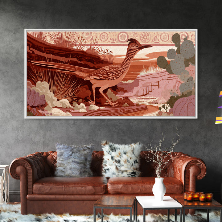 Roadrunner Bird in a Dry Wash Framed Canvas Print, Desert Art, Digital Prints, Southwestern Decor, Desert, Boho Wall Art, DES-2x1-10