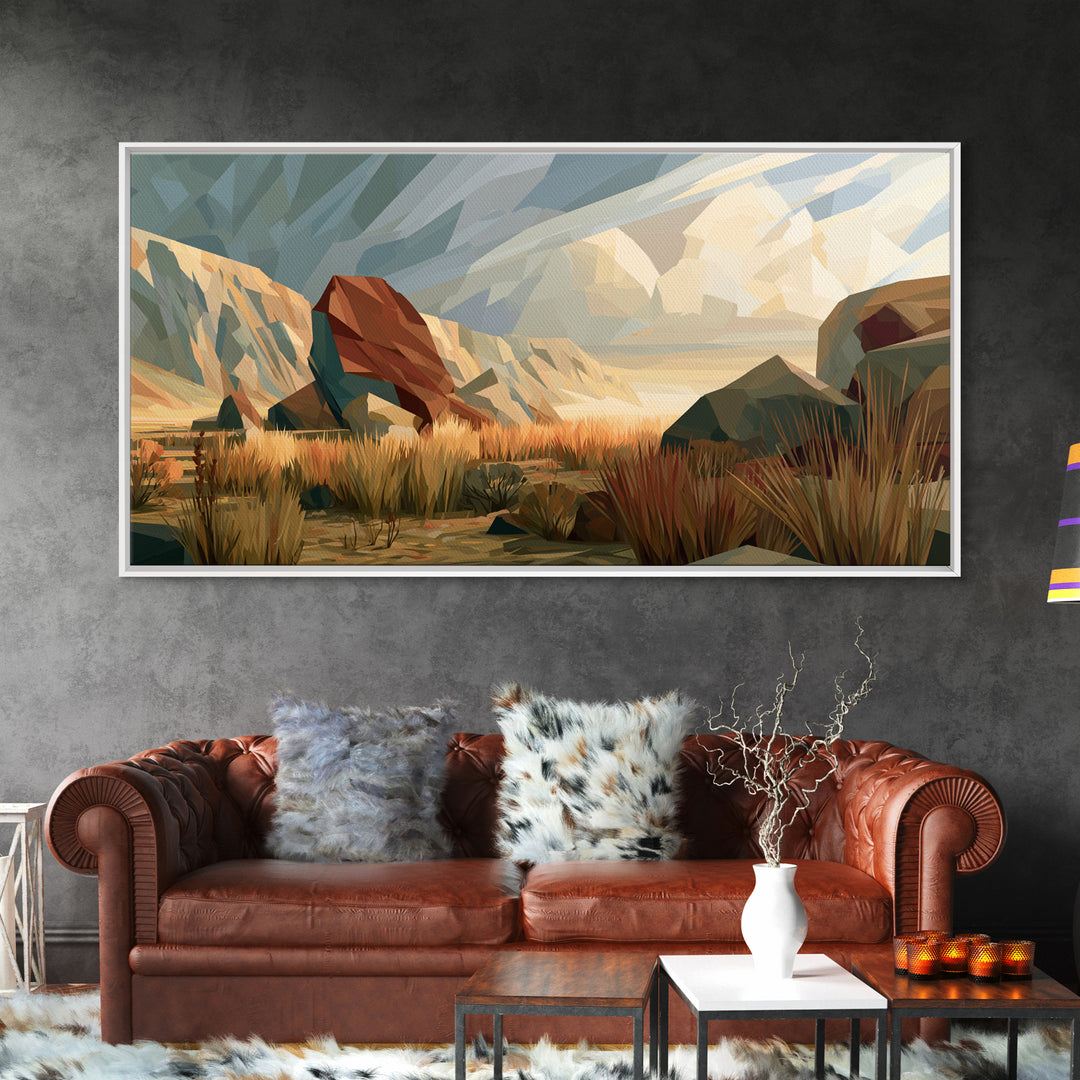 Terracotta and Cream Geometric Landscape Framed Canvas Print, Desert Art, Contemporary Art, Southwestern Decor, Desert, DES-2x1-14