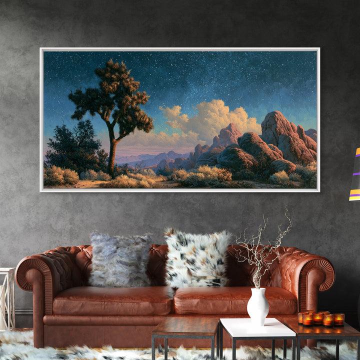Joshua Tree under Star Filled Night Canvas Print, Desert Art, Wall Decor, Southwestern Decor, Desert, Living Room Decor, DES-2x1-2