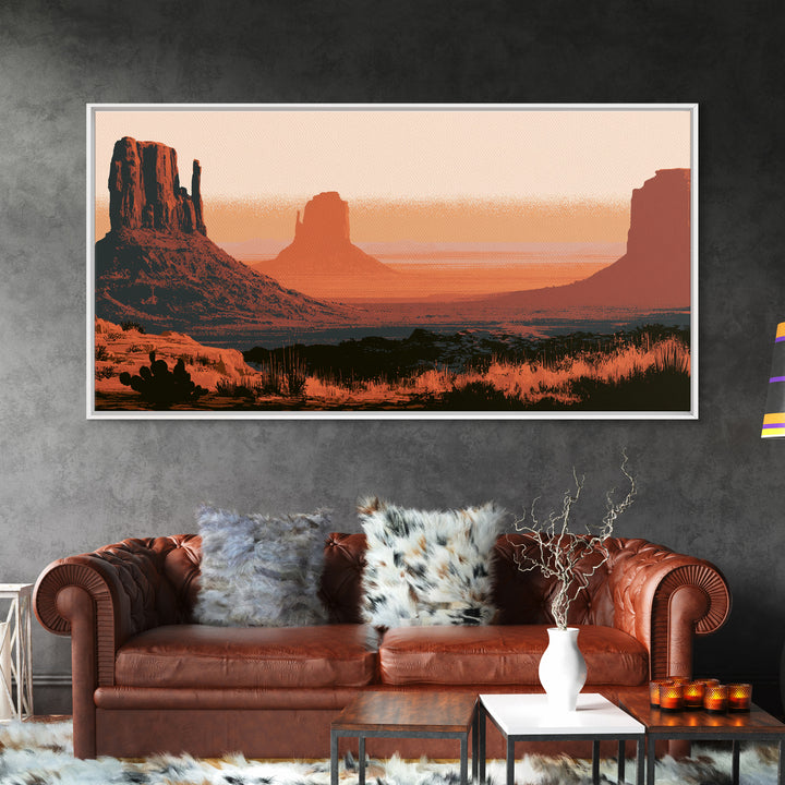 Monument Valley Silhouette Framed Canvas Print, Desert Art, Abstract Wall Art, Southwestern Decor, Desert, Living Room Art, DES-2x1-29