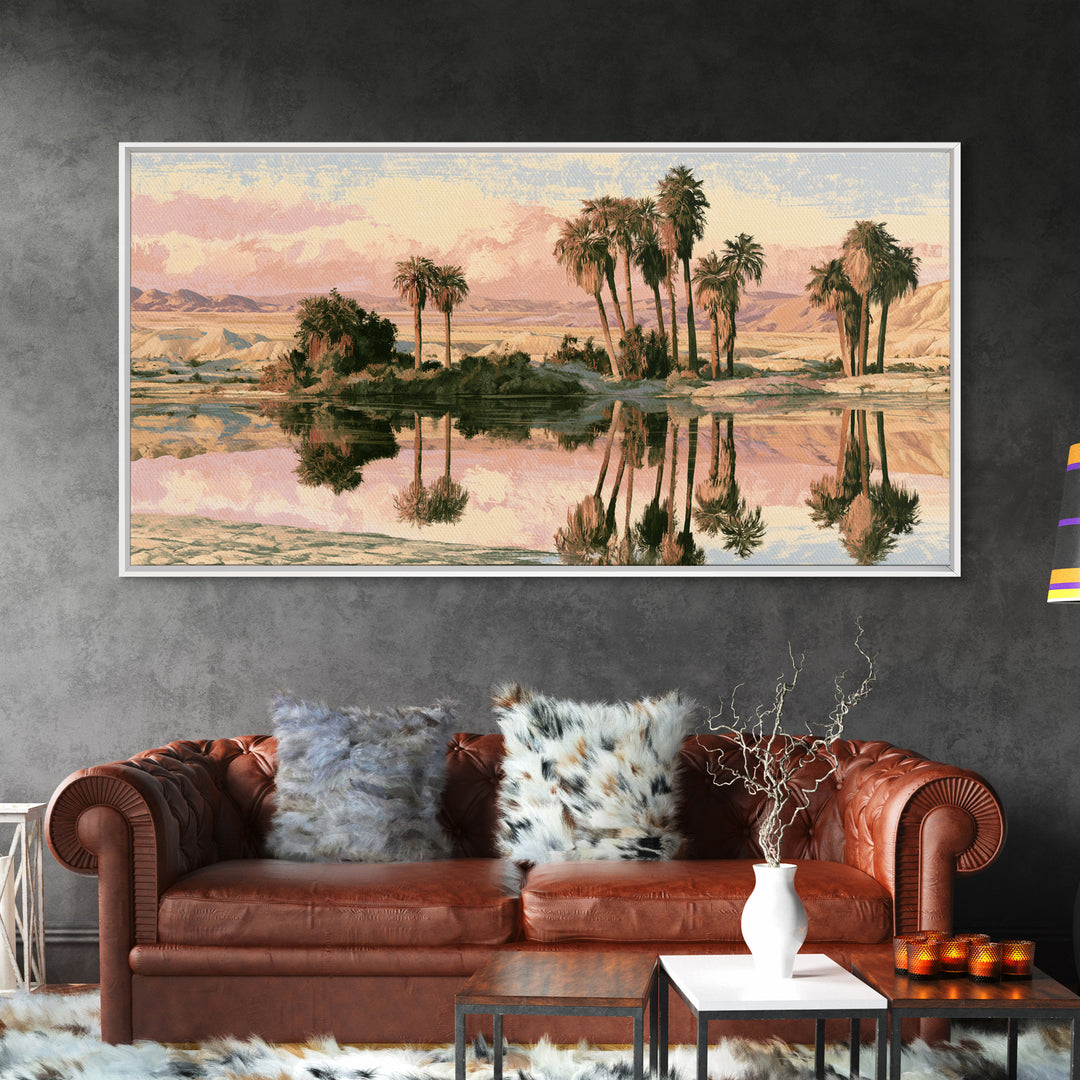 Palm Oasis Reflected Framed Canvas Print, Desert Art, Room Decor, Southwestern Decor, Fine Art, Desert, Abstract Wall Art, DES-2x1-35