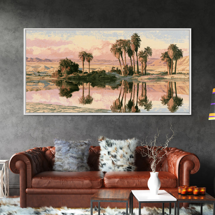 Palm Oasis Reflected Framed Canvas Print, Desert Art, Room Decor, Southwestern Decor, Fine Art, Desert, Abstract Wall Art, DES-2x1-35