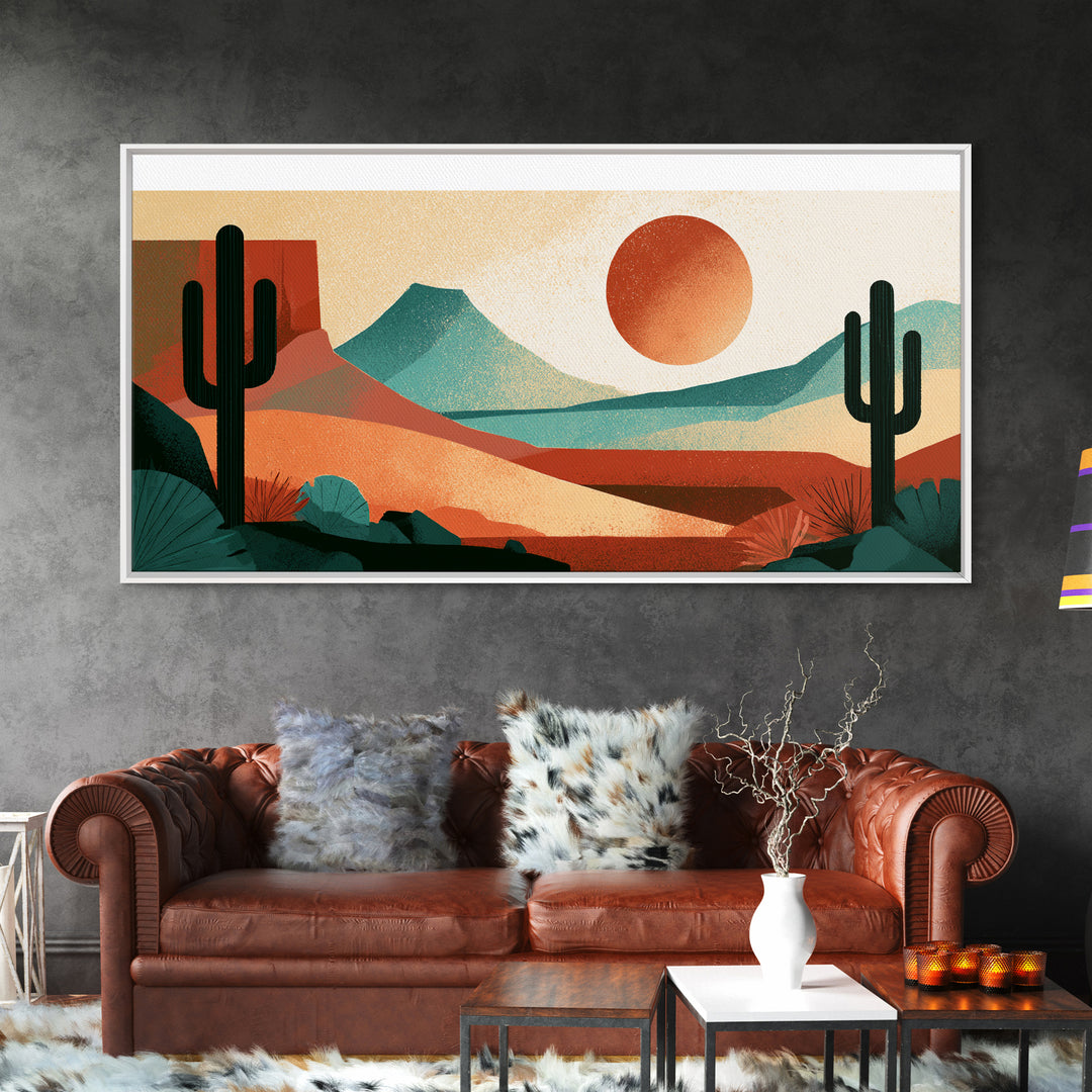 Terracotta and Cream Geometric Landscape Framed Canvas Print, Desert Art, Contemporary Art, Southwestern Decor, Desert, DES-2x1-38
