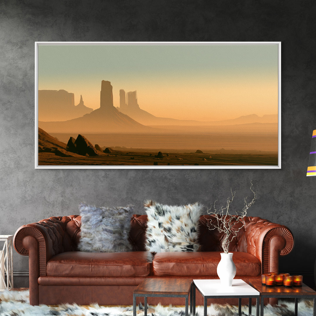 Monument Valley Silhouette Framed Canvas Print, Desert Art, Abstract Wall Art, Southwestern Decor, Desert, Living Room Art, DES-2x1-5