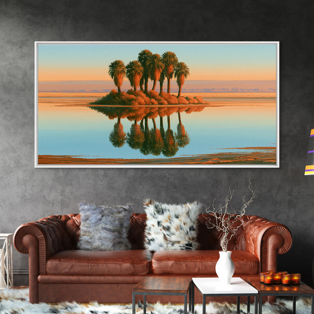 Palm Oasis Reflected Framed Canvas Print, Desert Art, Colorful Wall Art, Southwestern Decor, Fine Art, Desert, DES-2x1-59