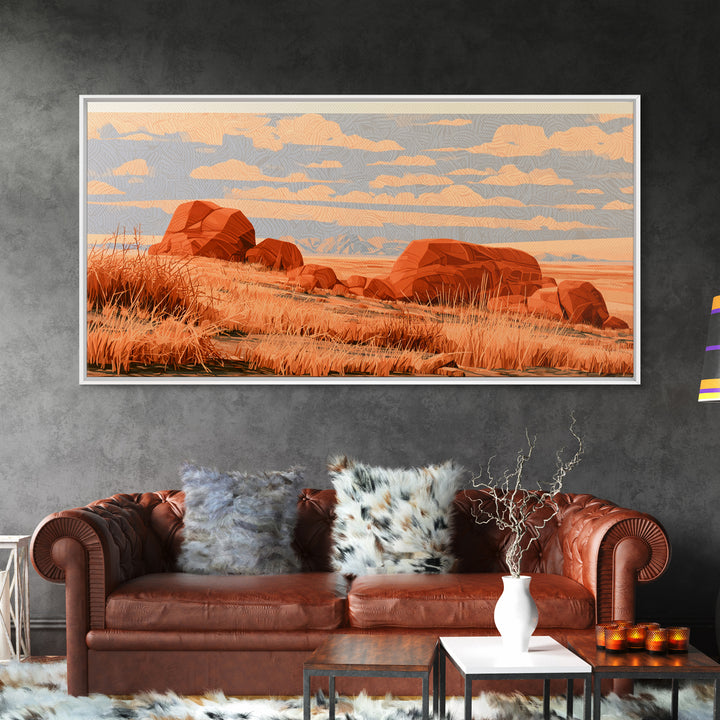Terracotta and Cream Geometric Landscape Canvas Print, Desert Art, Print, Southwestern Decor, Desert, Watercolor Painting, DES-2x1-62