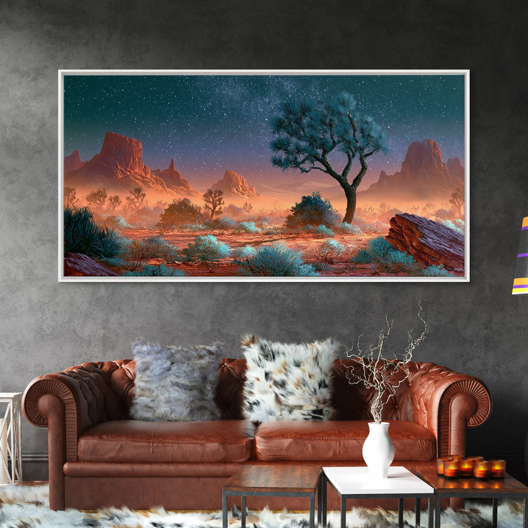 Joshua Tree under Star Filled Night Canvas Print, Desert Art, Printable Art, Southwestern Decor, Desert, Colorful Wall Art, DES-2x1-74