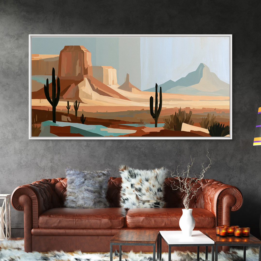 Terracotta and Cream Geometric Landscape Framed Canvas Print, Desert Art, Boho, Southwestern Decor, Watercolor Art, Desert, DES-2x1-86