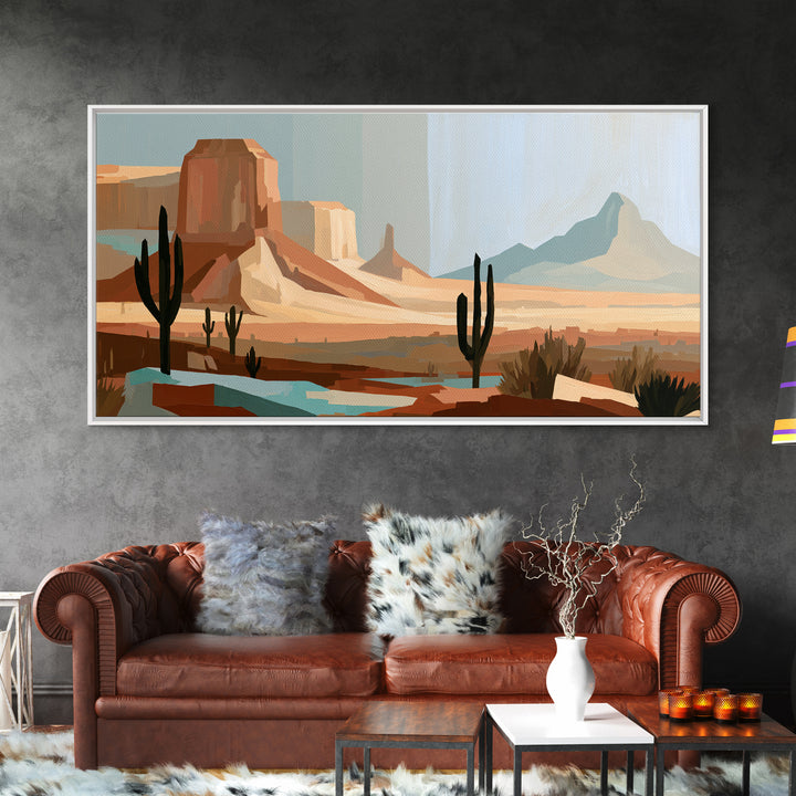 Terracotta and Cream Geometric Landscape Framed Canvas Print, Desert Art, Boho, Southwestern Decor, Watercolor Art, Desert, DES-2x1-86