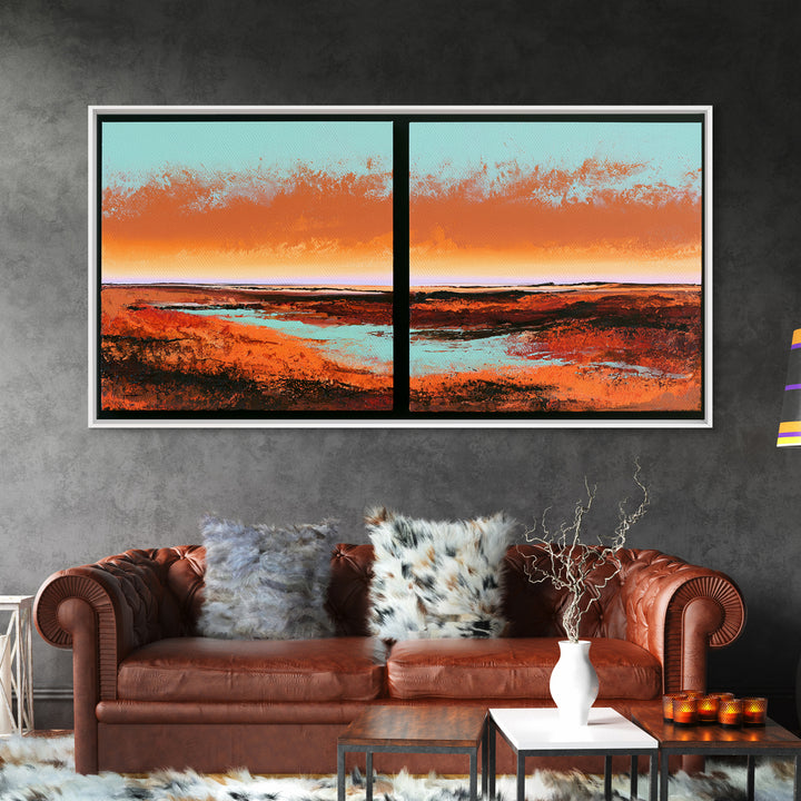 Abstract Heatwave Horizon Framed Canvas Print, Desert Art, Boho, Southwestern Decor, Fine Art, Desert, Mountain Wall Art, DES-2x1-9