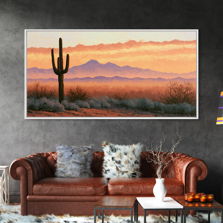 Saguaro Cactus under Orange Sunset Sky Canvas Print, Desert Art, Landscape Art, Southwestern Decor, Fine Art, Desert, DES-2x1-93
