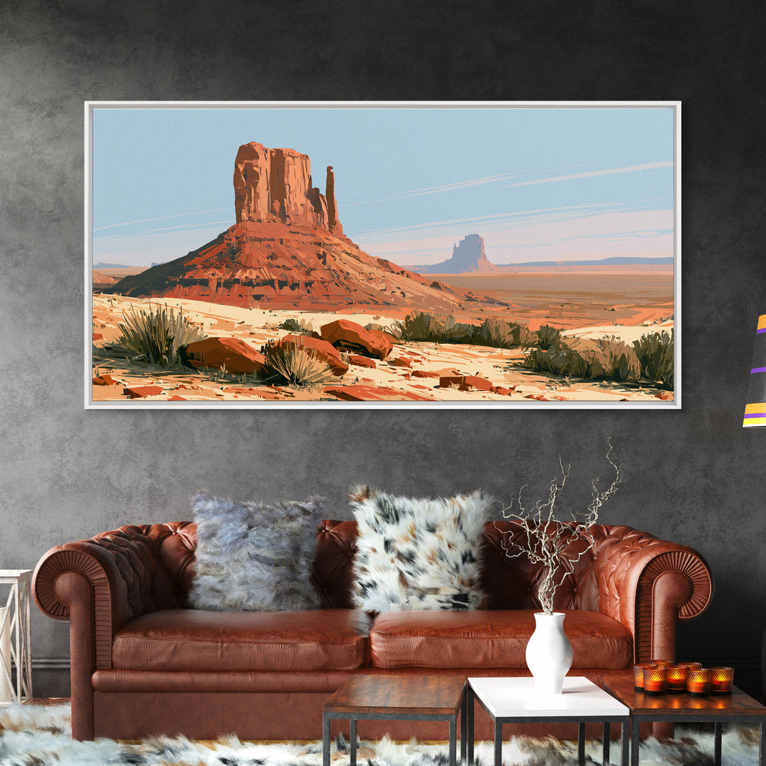 Abstract Mesa Landscape Framed Canvas Print, Desert Art, Statement Artwork, Southwestern Decor, Oil Painting, Desert, DES-2x1-95