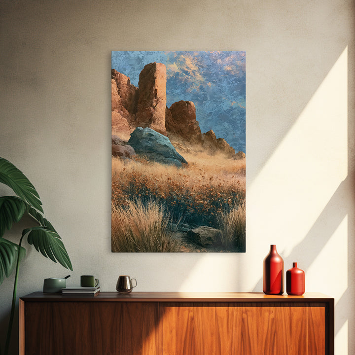 Desert Wildflowers After Spring Rain Framed Canvas Print, Desert Art, Abstract Wall Art, Southwestern Decor, Fine Art, Desert, DES-2x3-12
