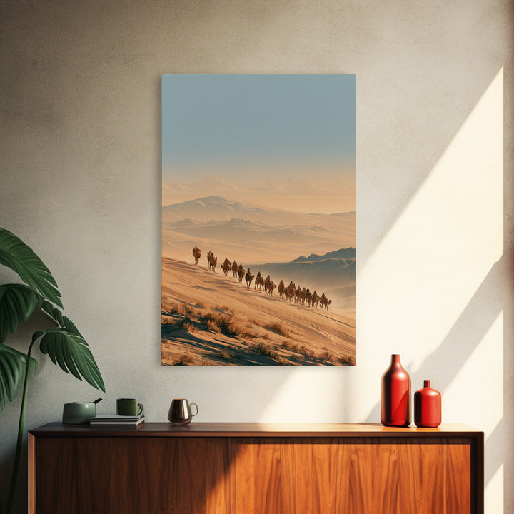 Camel Caravan Crossing Golden Dunes Canvas Print, Desert Art, Large Wall Art, Southwestern Decor, Oil Painting, Desert, DES-2x3-15