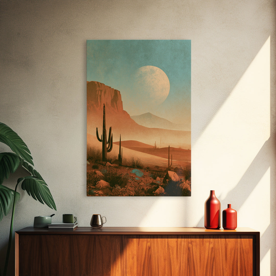Desert Moon over Rolling Sand Framed Canvas Print, Desert Art, Wall Art Prints, Southwestern Decor, Watercolor Art, Desert, DES-2x3-18