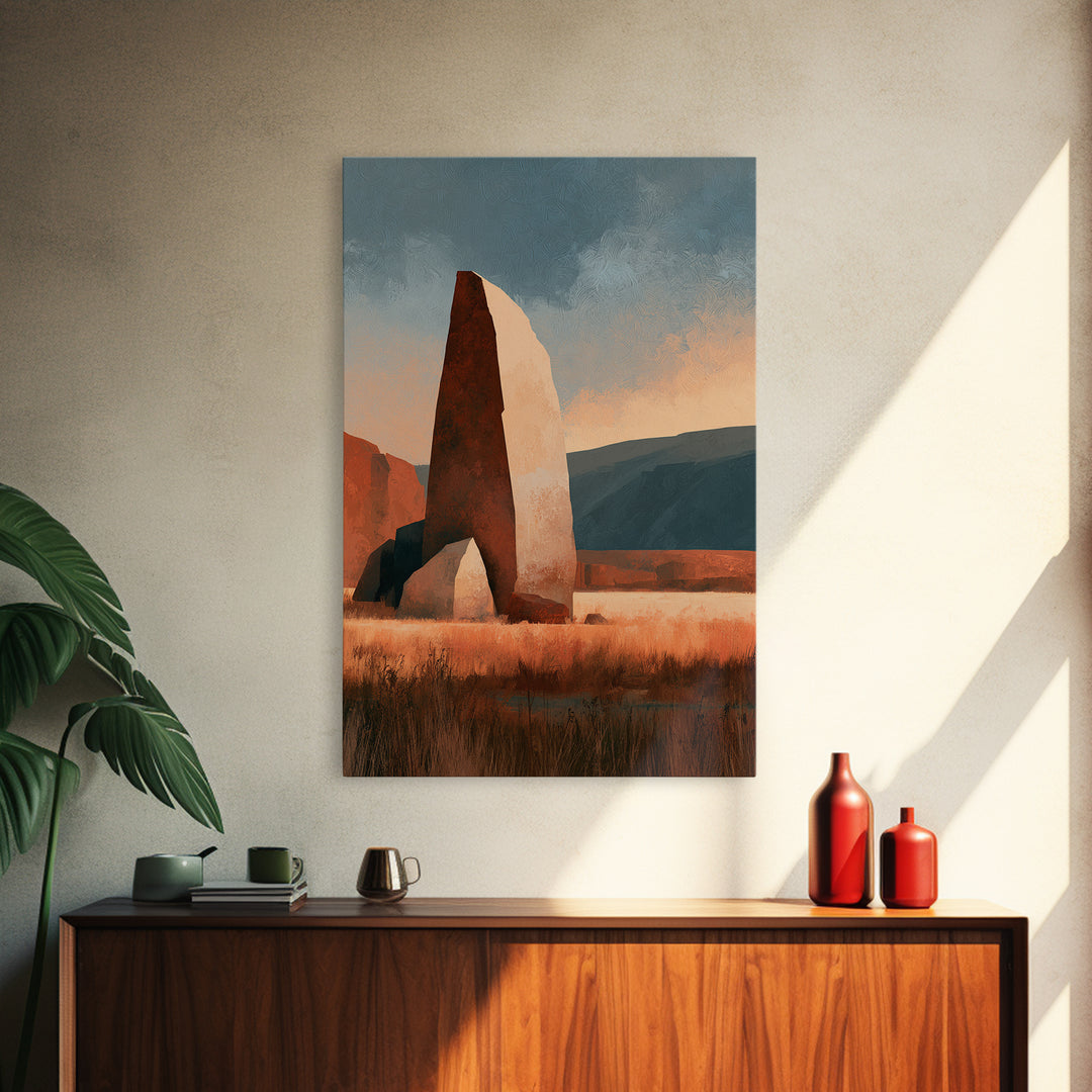 Terracotta and Cream Geometric Landscape Framed Canvas Print, Desert Art, Room Decor, Southwestern Decor, Fine Art, Desert, DES-2x3-2