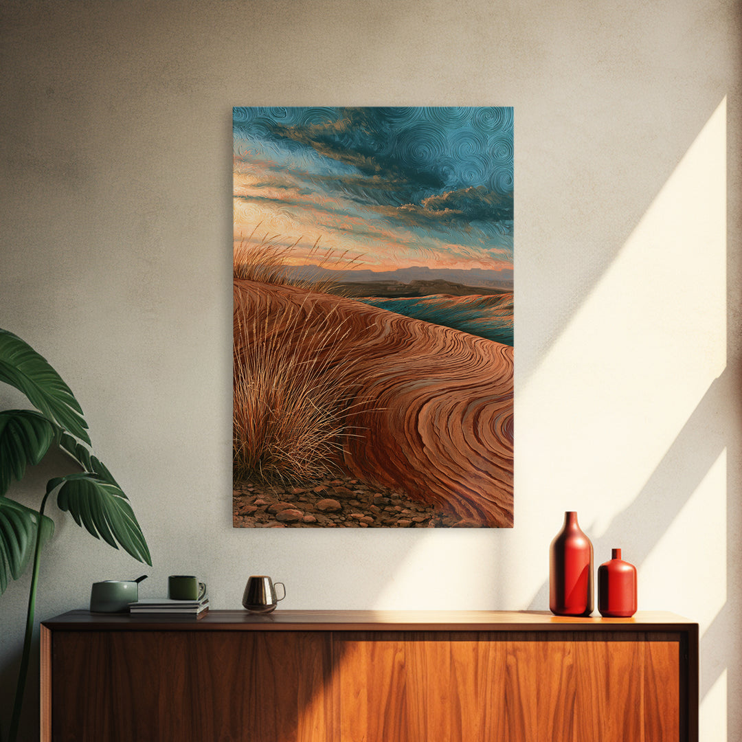 Wind Carved Dune Patterns from Above Framed Canvas Print, Desert Art, Gallery Decor, Southwestern Decor, Oil Painting, Desert, DES-2x3-28
