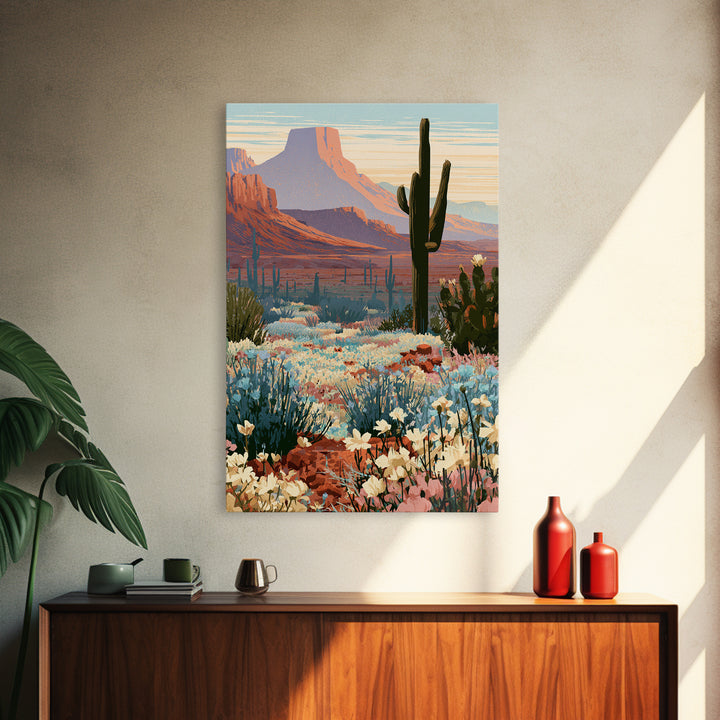 Desert Wildflowers After Spring Rain Framed Canvas Print, Desert Art, Textured Painting, Southwestern Decor, Fine Art, Desert, DES-2x3-36