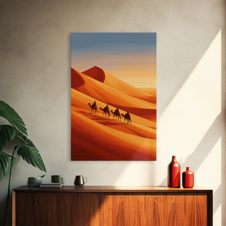Camel Caravan Crossing Golden Dunes Canvas Print, Desert Art, Bedroom Wall Art, Southwestern Decor, Fine Art, Desert, DES-2x3-39