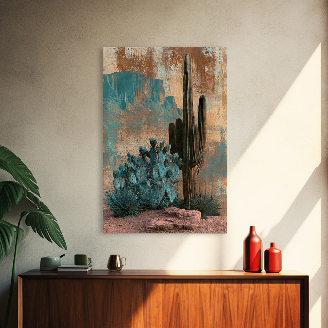 Cactus Botanical Plate Canvas Print, Desert Art, Oil Painting, Southwestern Decor, Watercolor Art, Desert, Bedroom Wall Art, DES-2x3-40