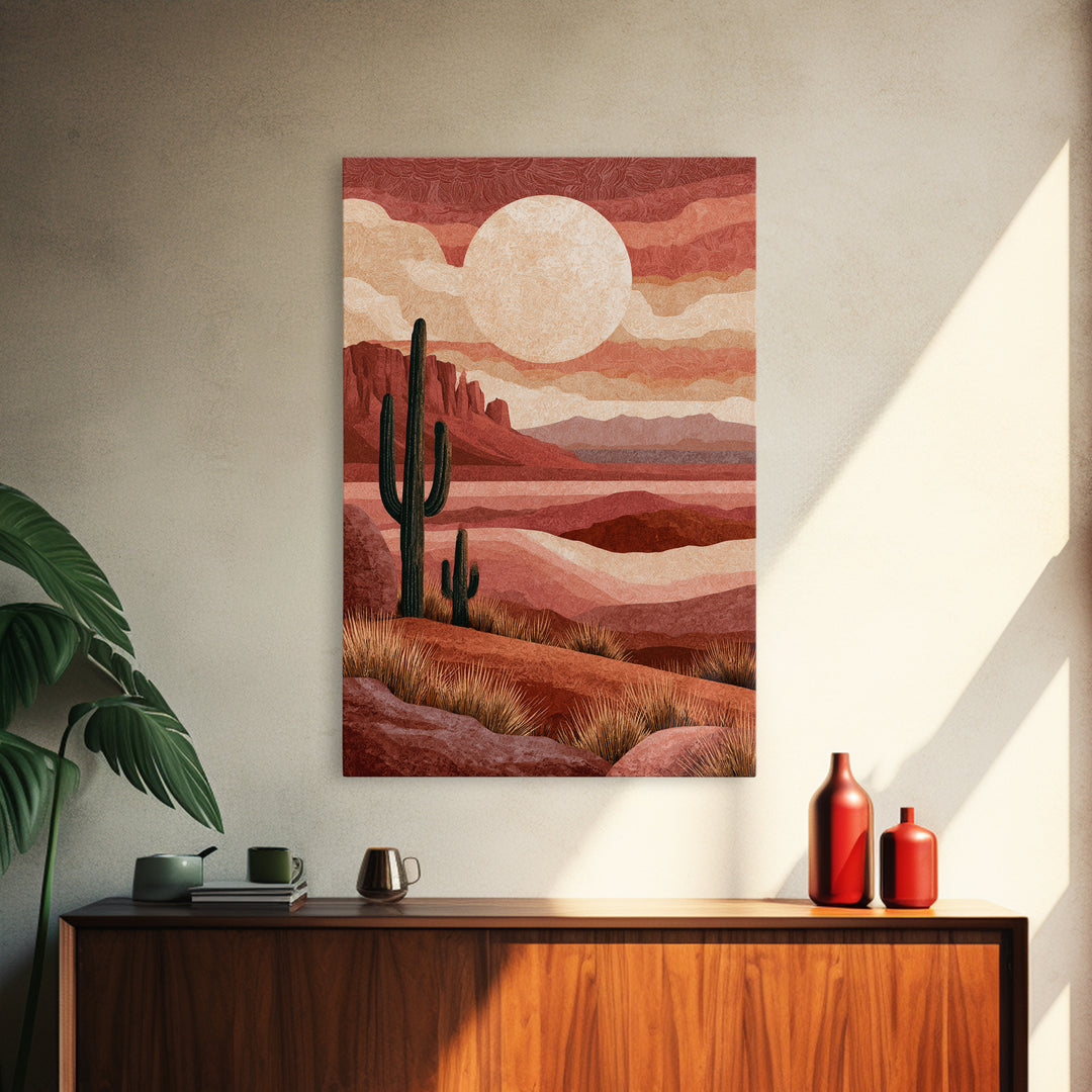 Desert Moon over Rolling Sand Framed Canvas Print, Desert Art, Wall Art Prints, Southwestern Decor, Watercolor Art, Desert, DES-2x3-42