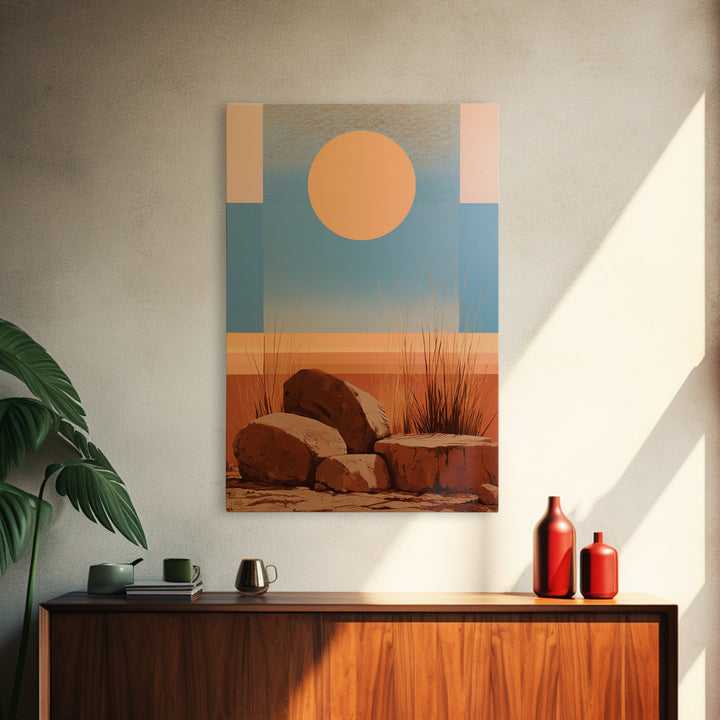 Minimal Beige Sun Framed Canvas Print, Desert Art, Digital Prints, Southwestern Decor, Oil Painting, Desert, Boho Wall Art, DES-2x3-6