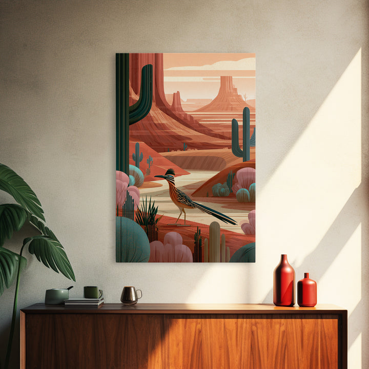 Roadrunner Bird in a Dry Wash Canvas Print, Desert Art, Printable Art, Southwestern Decor, Oil Painting, Desert, DES-2x3-70