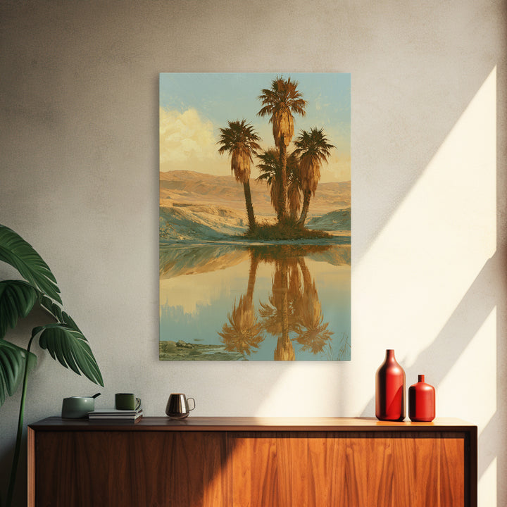 Palm Oasis Reflected Canvas Print, Desert Art, Living Room Art, Southwestern Decor, Oil Painting, Desert, Contemporary Art, DES-2x3-71