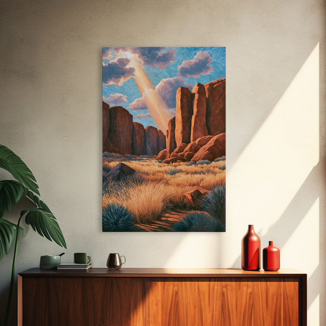 Sandstone Canyon with Dramatic Light Beam Canvas Print, Desert Art, Boho Wall Art, Southwestern Decor, Fine Art, Desert, DES-2x3-72