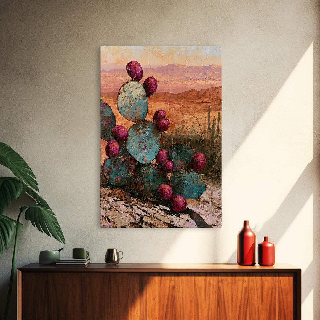 Prickly Pear Cactus Framed Canvas Print, Desert Art, Nature Wall Art, Southwestern Decor, Fine Art, Desert, Home Decor, DES-2x3-75