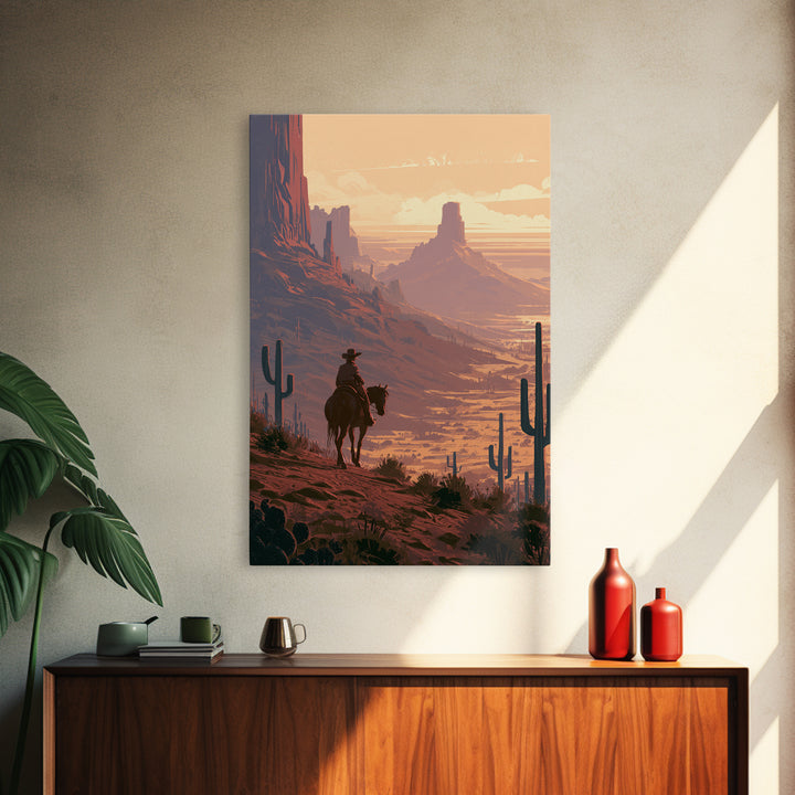 Dusty Horseback Rider at Sunset Canvas Print, Desert Art, Landscape Art, Southwestern Decor, Fine Art, Desert, Art Print, DES-2x3-79