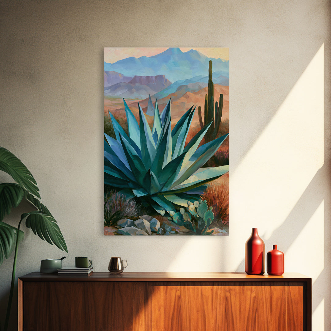 Agave Plant Closeup Framed Canvas Print, Desert Art, Art Print, Southwestern Decor, Fine Art, Desert, Original Painting, DES-2x3-8