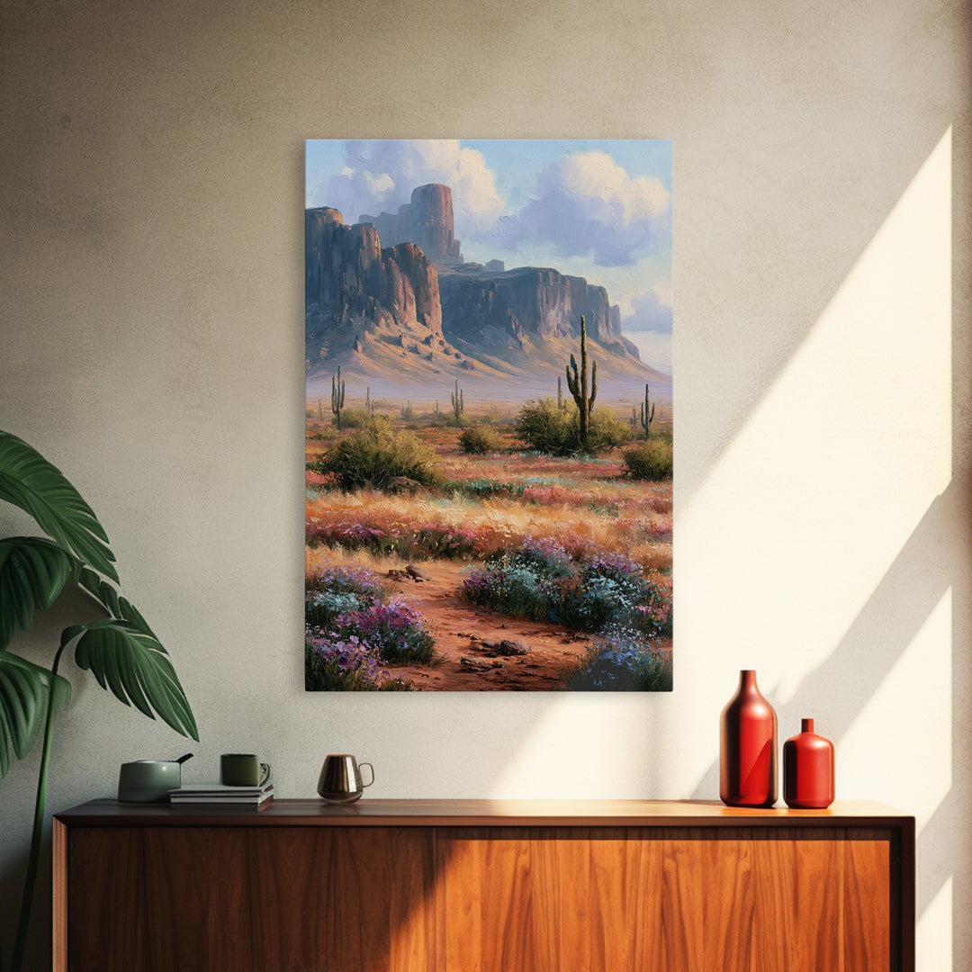 Desert Wildflowers After Spring Rain Framed Canvas Print, Desert Art, Wall Art, Southwestern Decor, Watercolor Art, Desert, DES-2x3-84