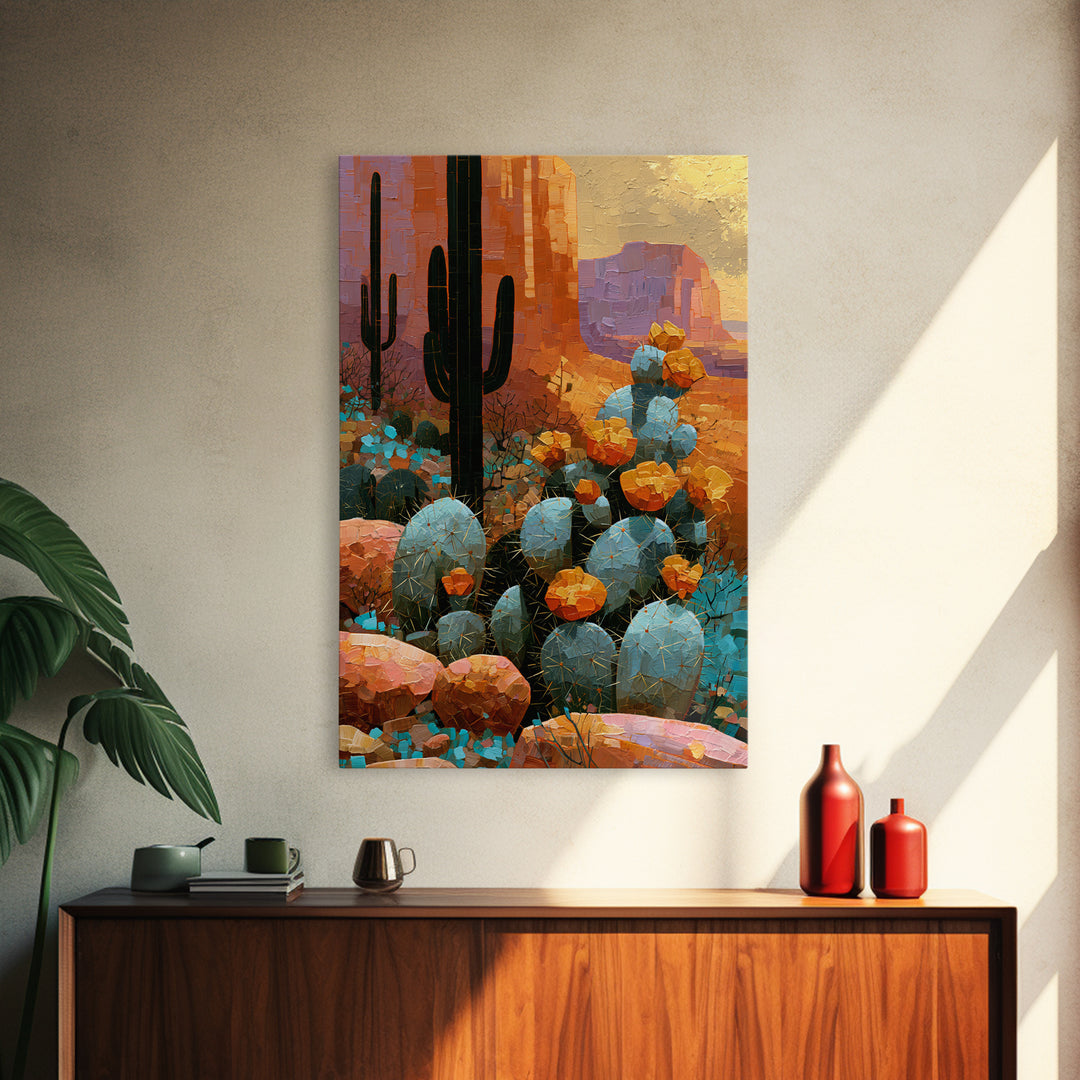 Cactus Botanical Plate Framed Canvas Print, Desert Art, Colorful Wall Art, Southwestern Decor, Fine Art, Desert, DES-2x3-88