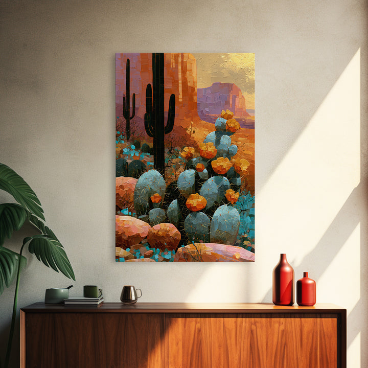 Cactus Botanical Plate Framed Canvas Print, Desert Art, Colorful Wall Art, Southwestern Decor, Fine Art, Desert, DES-2x3-88