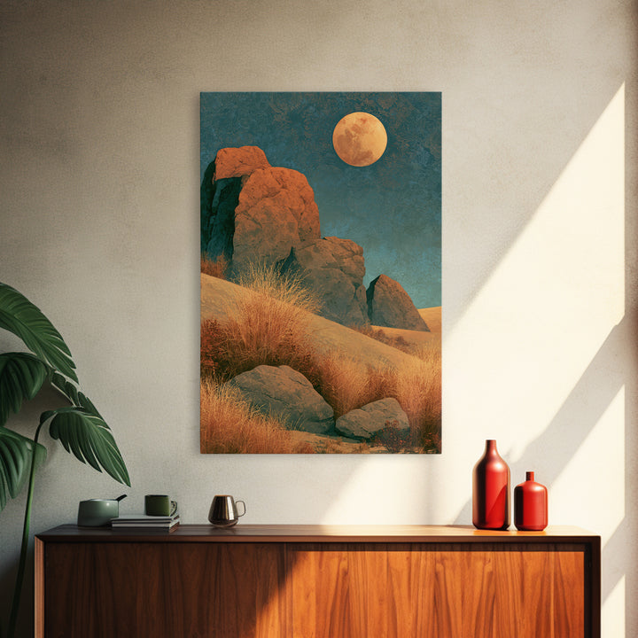 Desert Moon over Rolling Sand Framed Canvas Print, Desert Art, Modern Wall Art, Southwestern Decor, Oil Painting, Desert, DES-2x3-90