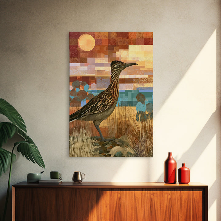 Roadrunner Bird in a Dry Wash Framed Canvas Print, Desert Art, Boho Decor, Southwestern Decor, Fine Art, Desert, Neutral Decor, DES-2x3-94