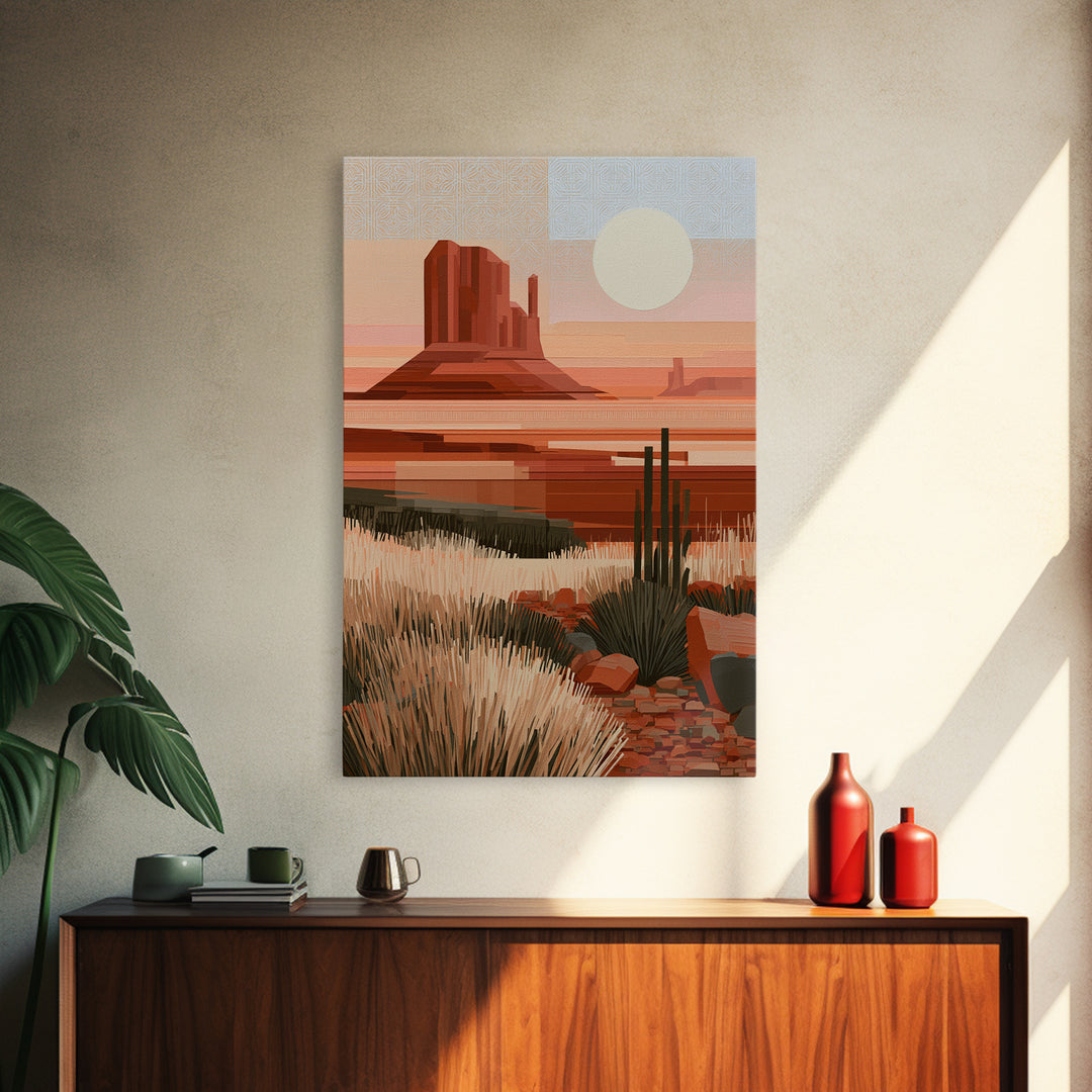 Terracotta and Cream Geometric Landscape Framed Canvas Print, Desert Art, Living Room Decor, Southwestern Decor, Desert, DES-2x3-98